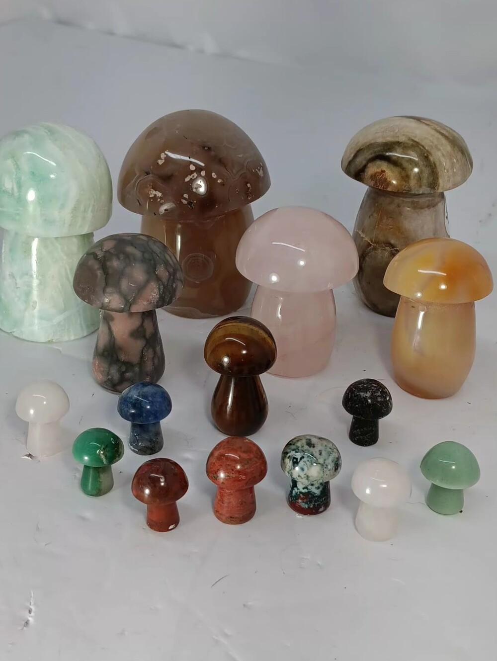 Hand-Carved Decorative Gemstone Mushroom Set Of 19
